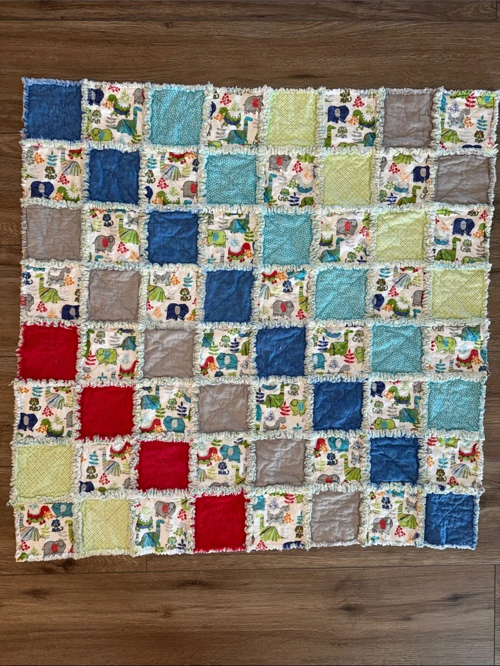 Handmade Patchwork Baby Quilt with Dino Print Flannel Vintage